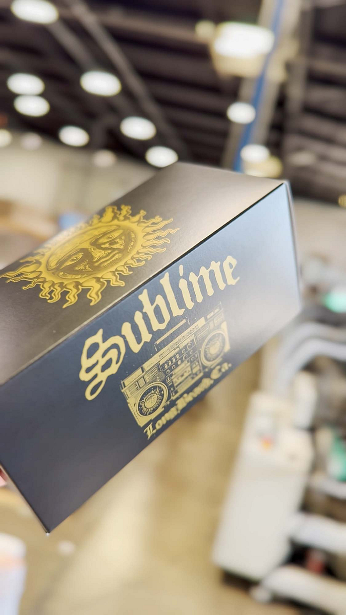 Sunglasses box with the Sublime logo on the side.